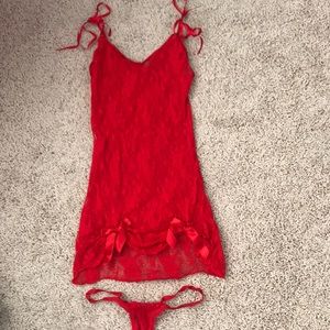 Bright (fire Engine)red chemise with thong
